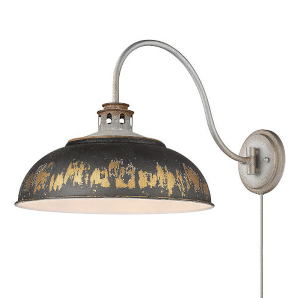 Kinsley Aged Galvanized Steel One-Light Articulating Wall Sconce with Antique Black Shade, image 3